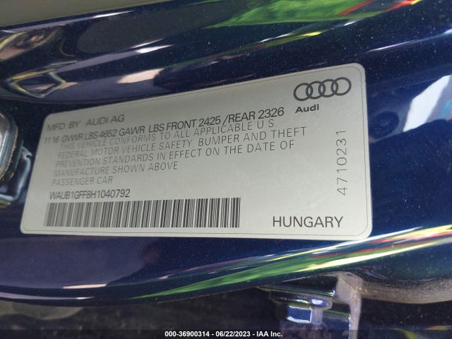 WAUB1GFF8H1040792 Audi S3 Premium Plus