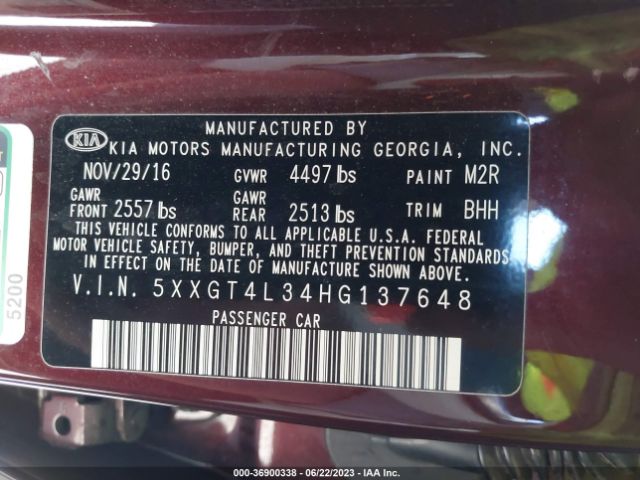 5XXGT4L34HG137648 KIA Optima Lx