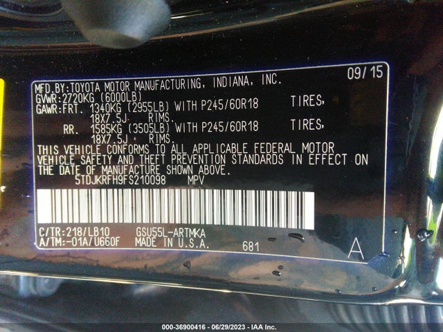 Toyota Highlander Xle 2015 5TDJKRFH9FS210098 Image 16