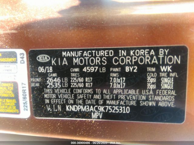 KNDPM3AC9K7525310 KIA Sportage Lx