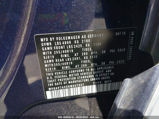 WVGAV7AX0GW007947 Volkswagen Tiguan R-line