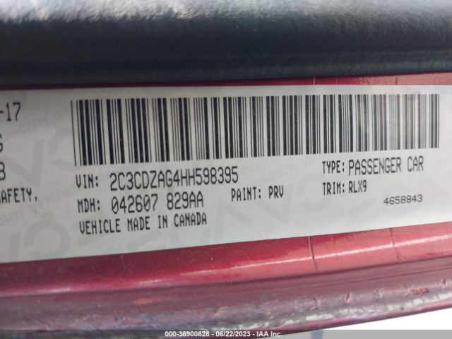 2C3CDZAG4HH598395 Dodge Challenger Sxt Plus