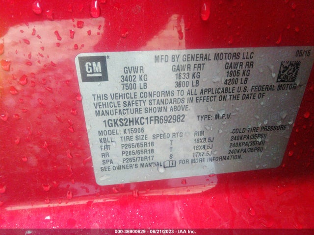 1GKS2HKC1FR692982 GMC Yukon Xl Slt