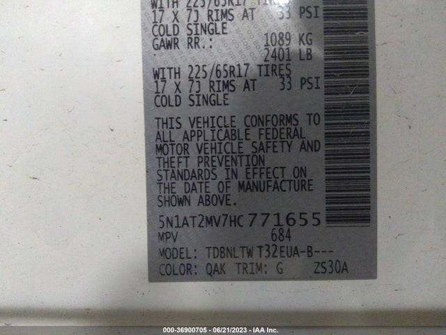 2017 NISSAN ROGUE SV VIN: 5N1AT2MV7HC771655