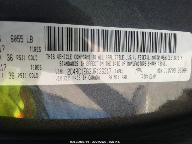 2C4RC1EG3JR136317 Chrysler Pacifica Touring L Plus