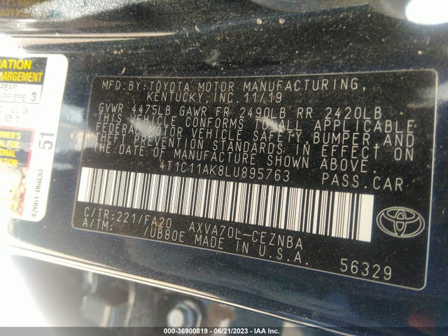 2020 TOYOTA CAMRY LE VIN: 4T1C11AK8LU895763