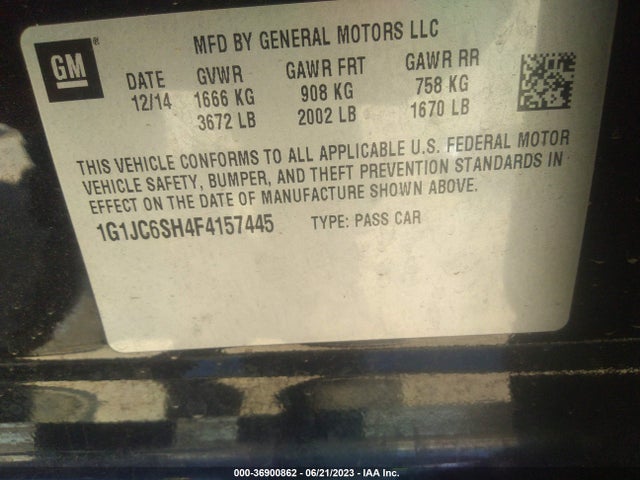 Chevrolet SONIC LT 2015 1G1JC6SH4F4157445 Image 10