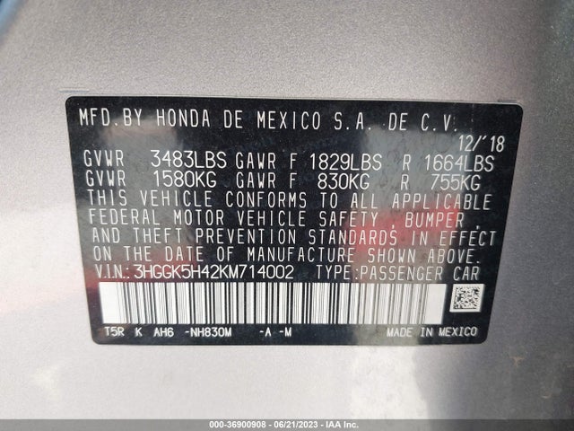 Honda FIT LX 2019 3HGGK5H42KM714002 Image 9