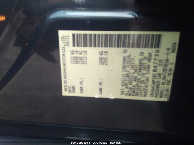 2011 NISSAN MAXIMA 3.5 SV W/SPORT PKG VIN: 1N4AA5AP1BC847739