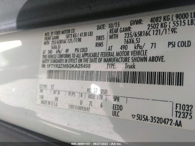 1FTYR2ZM5GKA25498 Ford TRANSIT CARGO VAN