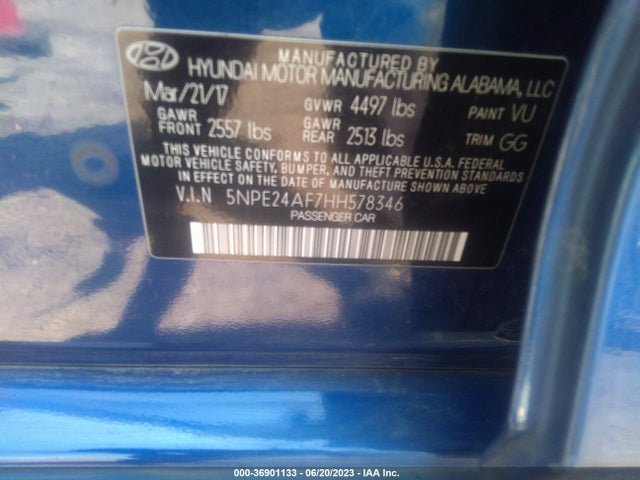 Hyundai Sonata 2.4l 2017 5NPE24AF7HH578346 Image 11