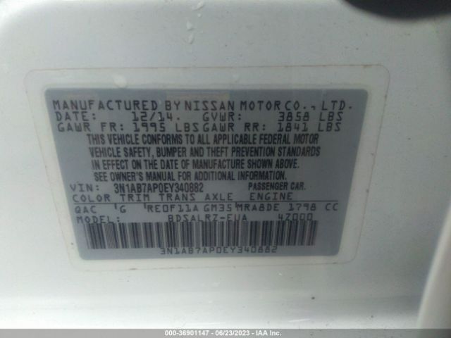 2014 NISSAN SENTRA SR VIN: 3N1AB7AP0EY340882