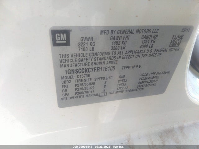 Chevrolet Tahoe Ltz 2015 1GNSCCKC7FR116106 Image 9