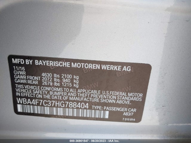2017 BMW 4 SERIES 430I VIN: WBA4F7C37HG788404