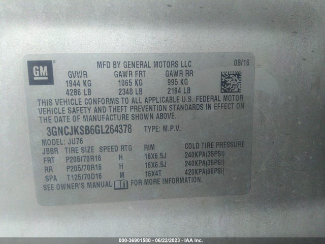 Chevrolet TRAX LS 2016 3GNCJKSB6GL264378 Image 16