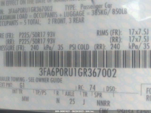 3FA6P0RU1GR367002 Ford Fusion Titanium Hybrid