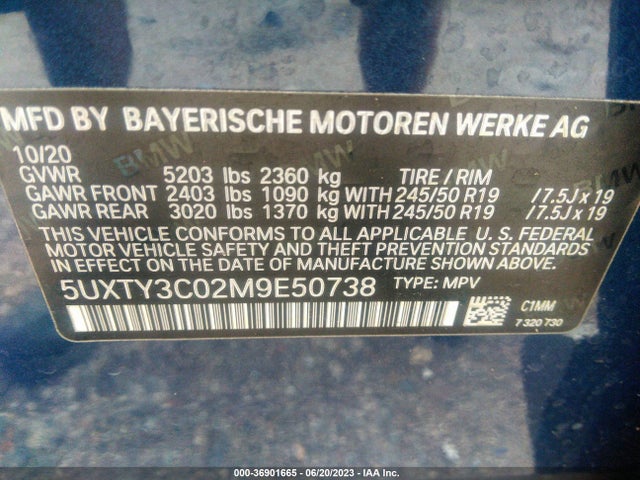 5UXTY3C02M9E50738 BMW X3 Sdrive30i
