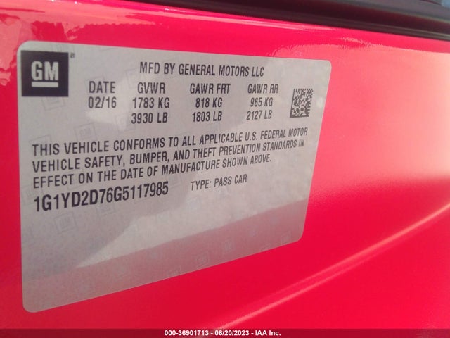 Chevrolet Corvette 2lt 2016 1G1YD2D76G5117985 Image 9