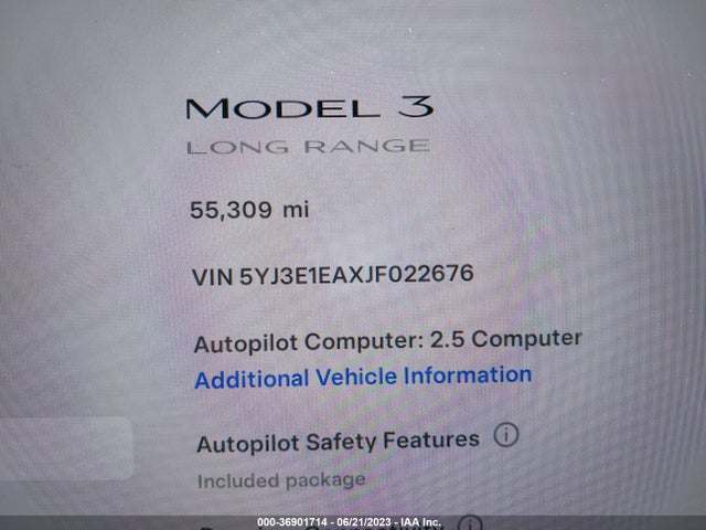 Tesla Model 3 Range Battery 2018 5YJ3E1EAXJF022676 Image 15