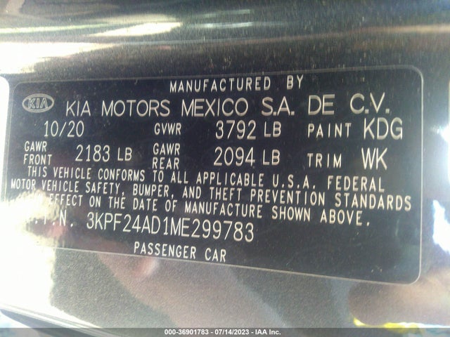 KIA Forte Lxs 2021 3KPF24AD1ME299783 Image 9