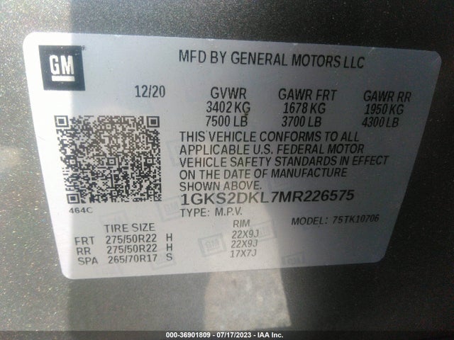 1GKS2DKL7MR226575 GMC YUKON DENALI