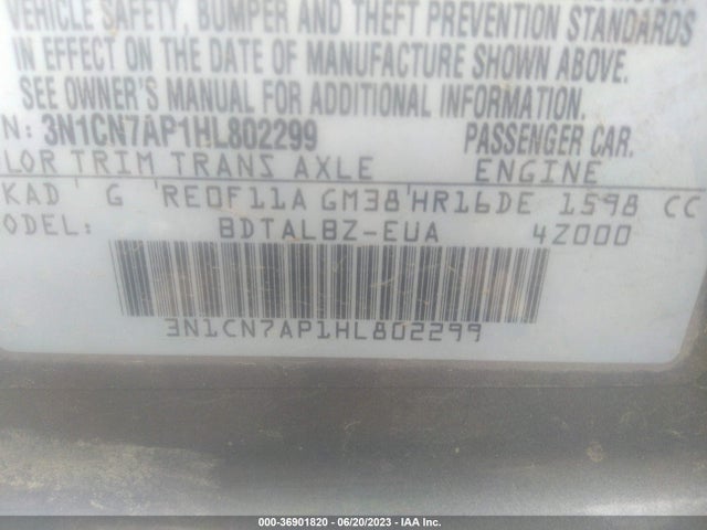 Nissan Versa Sedan Sv 2017 3N1CN7AP1HL802299 Image 10