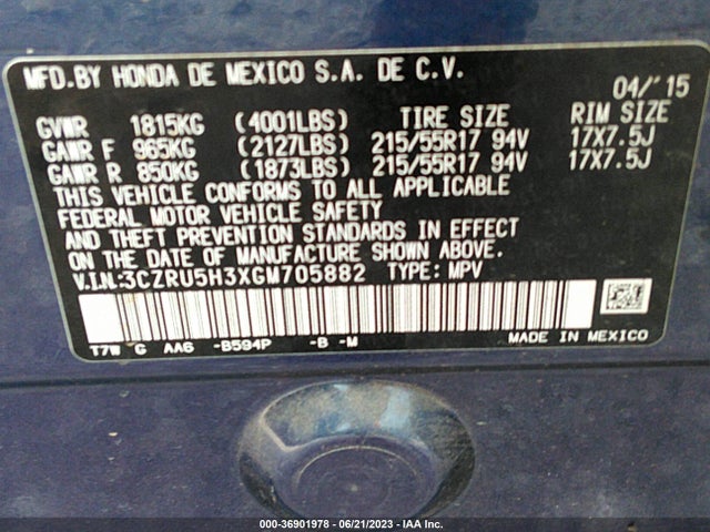 Honda HR-V LX 2016 3CZRU5H3XGM705882 Image 9