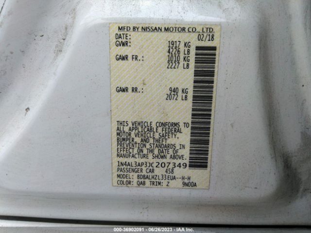 1N4AL3AP3JC207349 Nissan Altima 2.5 Sr