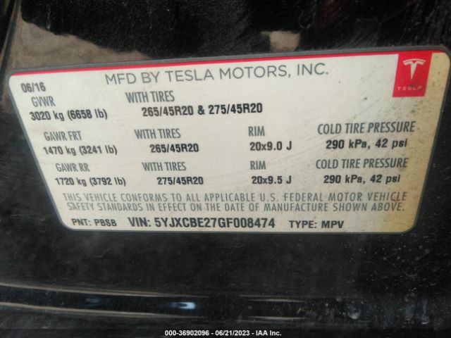5YJXCBE27GF008474 Tesla Model X 70d/90d/75d/60d/p100d