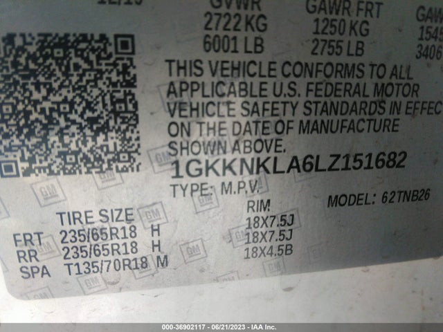 GMC ACADIA SLE 2020 1GKKNKLA6LZ151682 Image 9