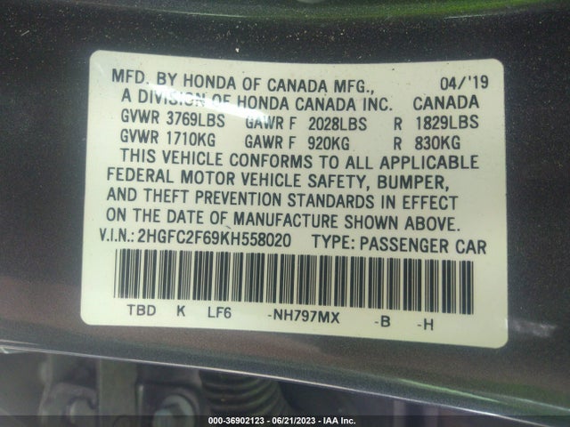 Honda Civic Sedan Lx 2019 2HGFC2F69KH558020 Image 9
