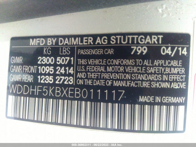 2014 MERCEDES-BENZ E-CLASS E 350 VIN: WDDHF5KBXEB011117