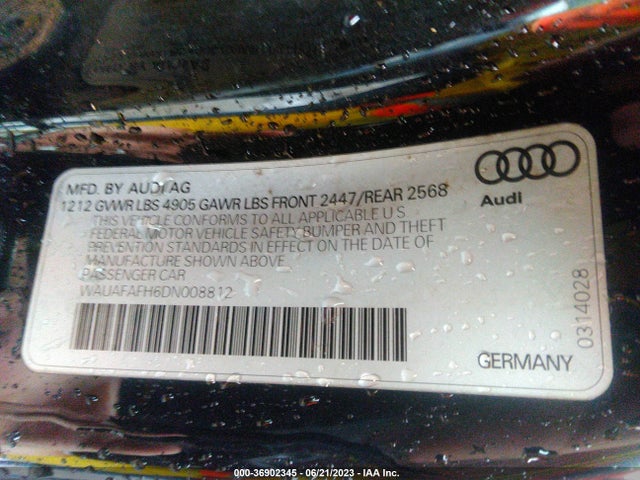 2013 AUDI A5 PREMIUM VIN: WAUAFAFH6DN008812