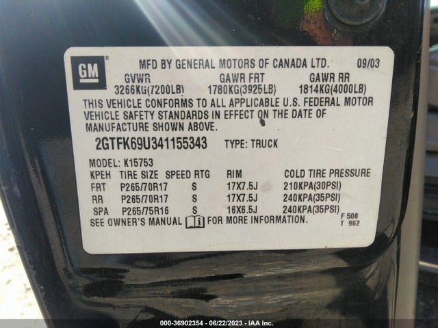 2004 GMC SIERRA DENALI VIN: 2GTFK69U341155343