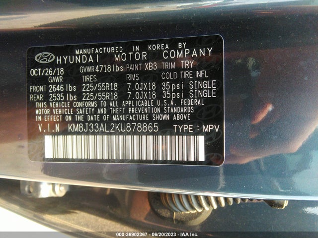 Hyundai TUCSON SEL 2019 KM8J33AL2KU878865 Image 16