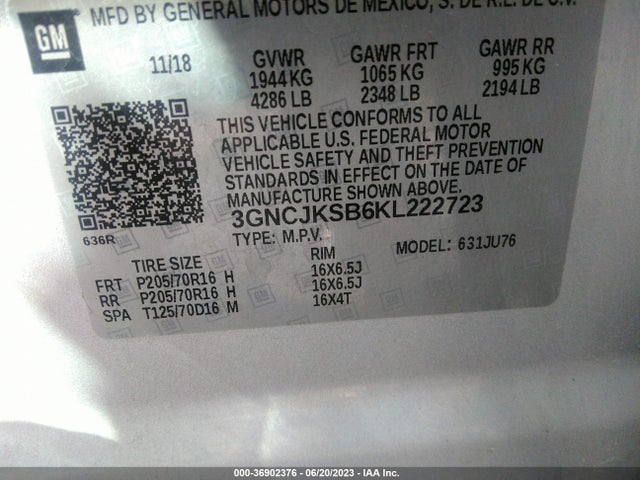 Chevrolet TRAX LS 2019 3GNCJKSB6KL222723 Image 9