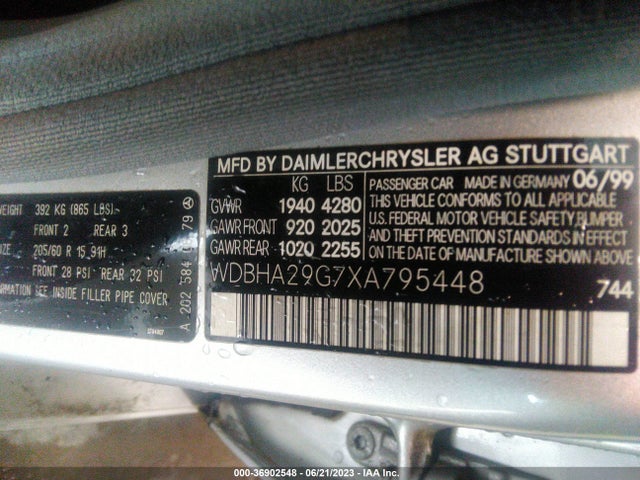 1999 MERCEDES-BENZ C CLASS VIN: WDBHA29G7XA795448