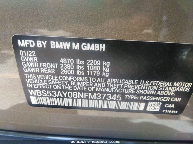 2022 BMW M3, VIN: WBS53AY08NFM37345