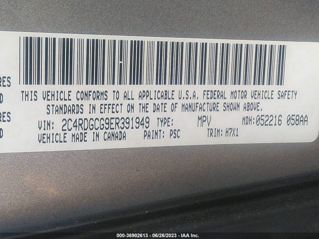 2014 DODGE GRAND CARAVAN SXT VIN: 2C4RDGCG9ER391949