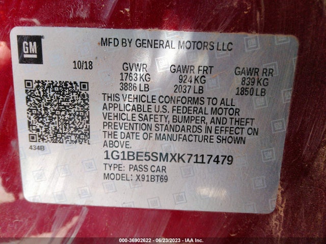 Chevrolet CRUZE LT 2019 1G1BE5SMXK7117479 Image 14