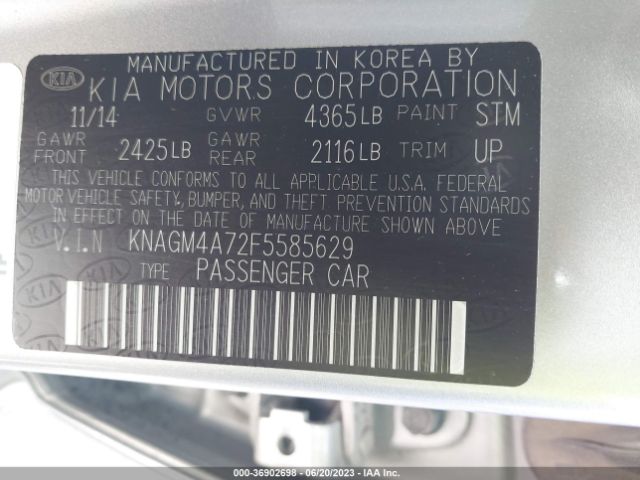 KNAGM4A72F5585629 KIA Optima Lx