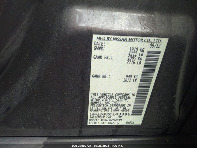 2013 NISSAN ALTIMA 2.5 SV VIN: 1N4AL3AP3DC143396
