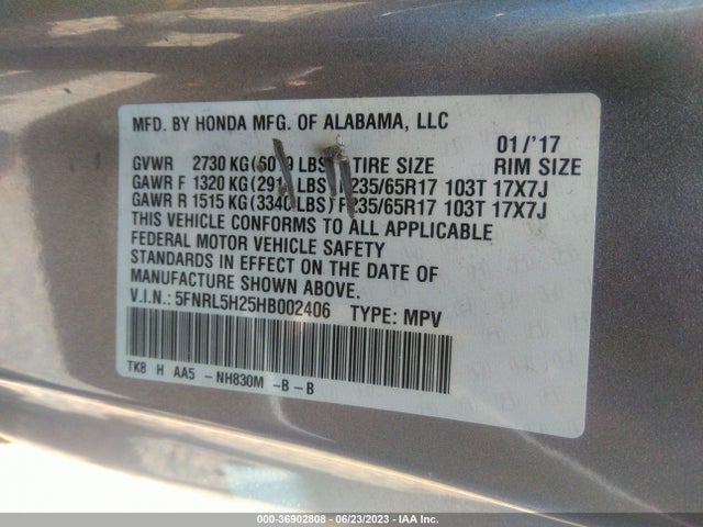 Honda ODYSSEY LX 2017 5FNRL5H25HB002406 Image 9
