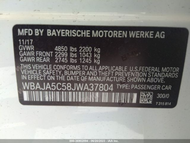 WBAJA5C58JWA37804 BMW 5 Series 530i