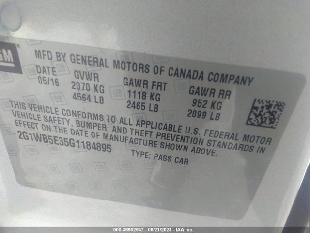 Chevrolet Impala Limited Lt 2016 2G1WB5E35G1184895 Image 9