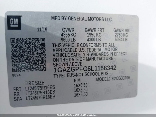 Chevrolet Express Passenger Lt 2020 1GAZGPFG6L1156342 Image 15