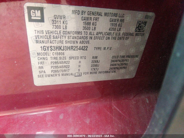1GYS3HKJ3HR254422 Cadillac Escalade Esv Luxury