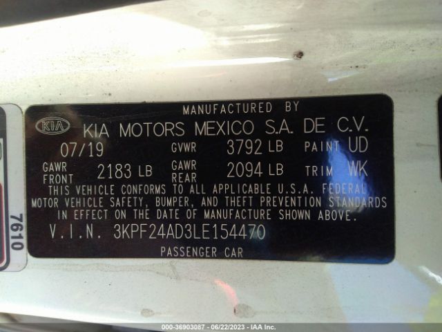 3KPF24AD3LE154470 KIA Forte Lxs