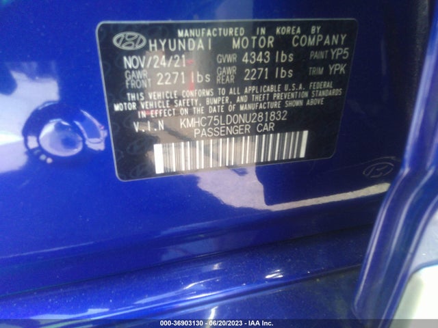2022 HYUNDAI IONIQ PLUG-IN HYBRID SEL VIN: KMHC75LD0NU281832