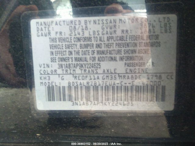 3N1AB7AP9KY224625 Nissan SENTRA SR